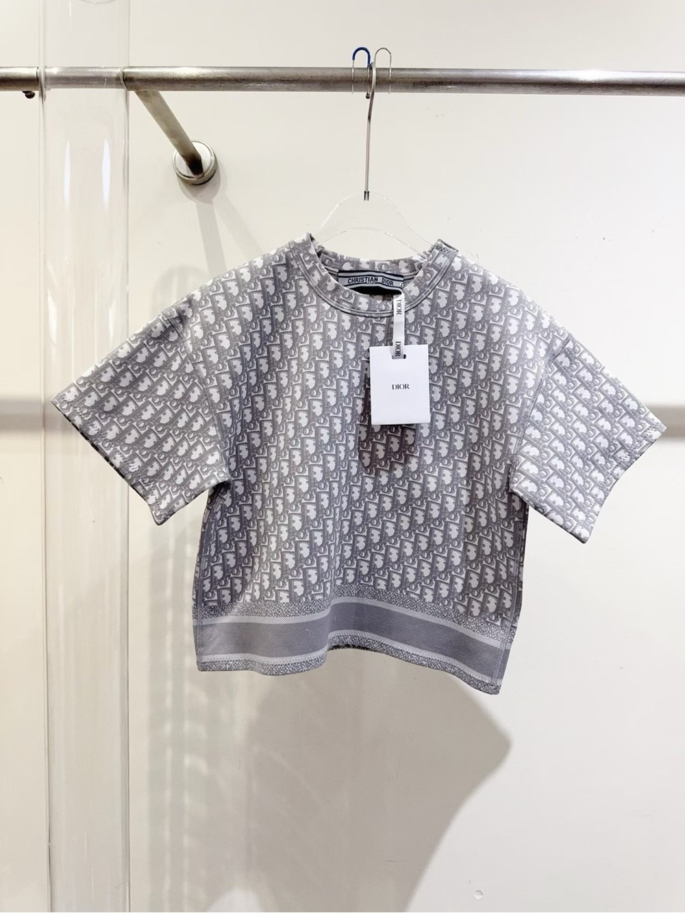 Dior Gray Monogram Short-Sleeve Knit Top